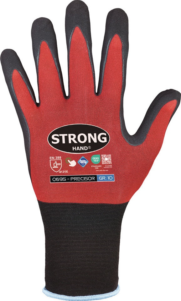 STRONGHAND PRECISOR Feinstrickhandschuhe Gr. 8 rot/schwarz EN 388 Nitrilschaum