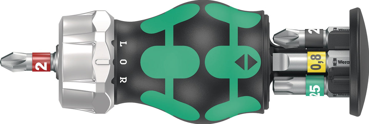 WERA Magazinbithalter KK Stubby mit 6 BiTorsion Bits, Ratschenfunktion und Bit-Magazin