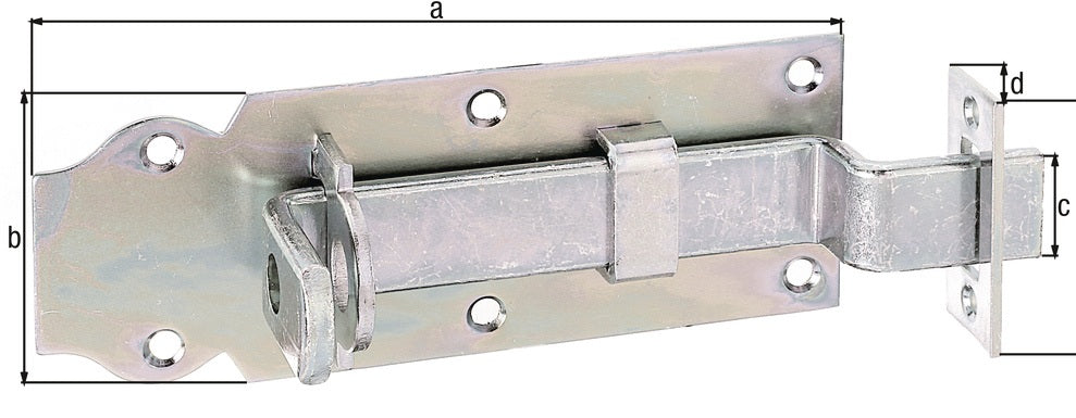 GAH Schlossriegel 120 mm gekröpft, Stahl galvanisch verzinkt, Ausschub 25 mm