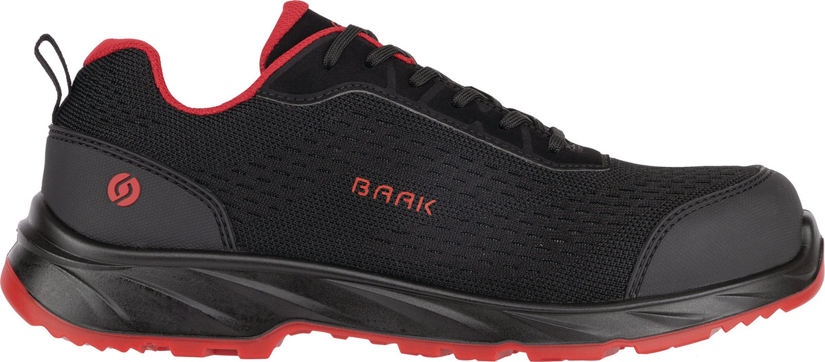 BAAK Sicherheitsschuh Pio S1PS FO LG SR ESD – Textil, schwarz/rot, Gr. 38, Weite 11