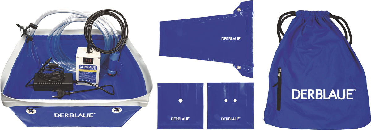 DER BLAUE AQ Komplett-Set: Profi-Wanne, Pumpsystem, Akku, Einfach- & Doppel-Rosette