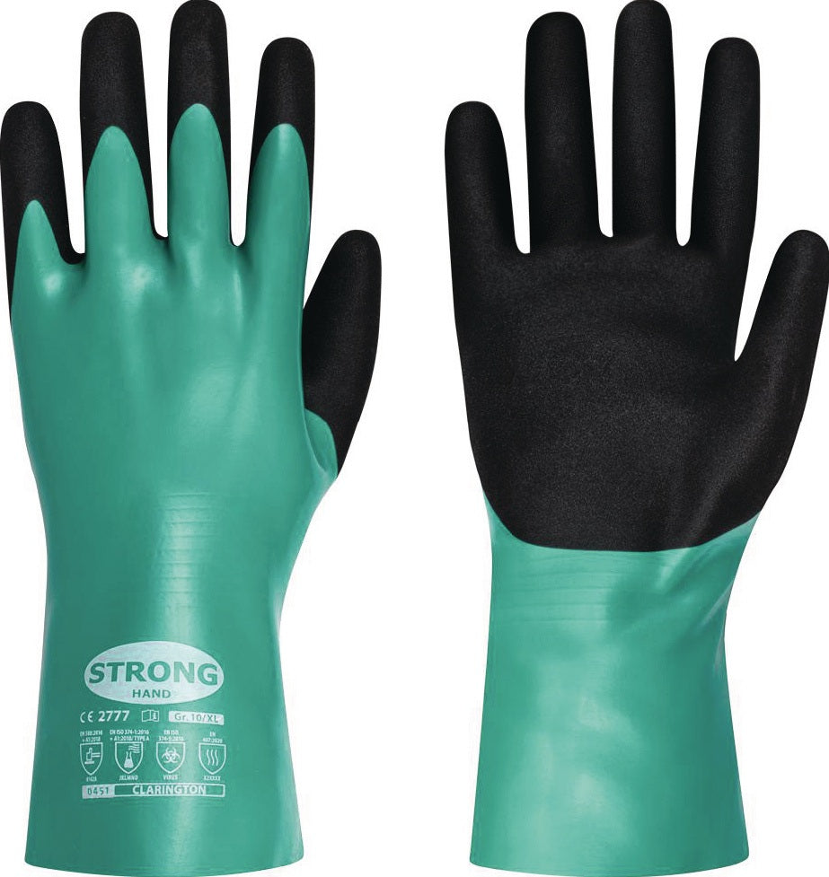 STRONGHAND Chemiehandschuhe CLARINGTON Gr.10 grün/schwarz EN 407/EN 388/EN 374 – 12 Paar