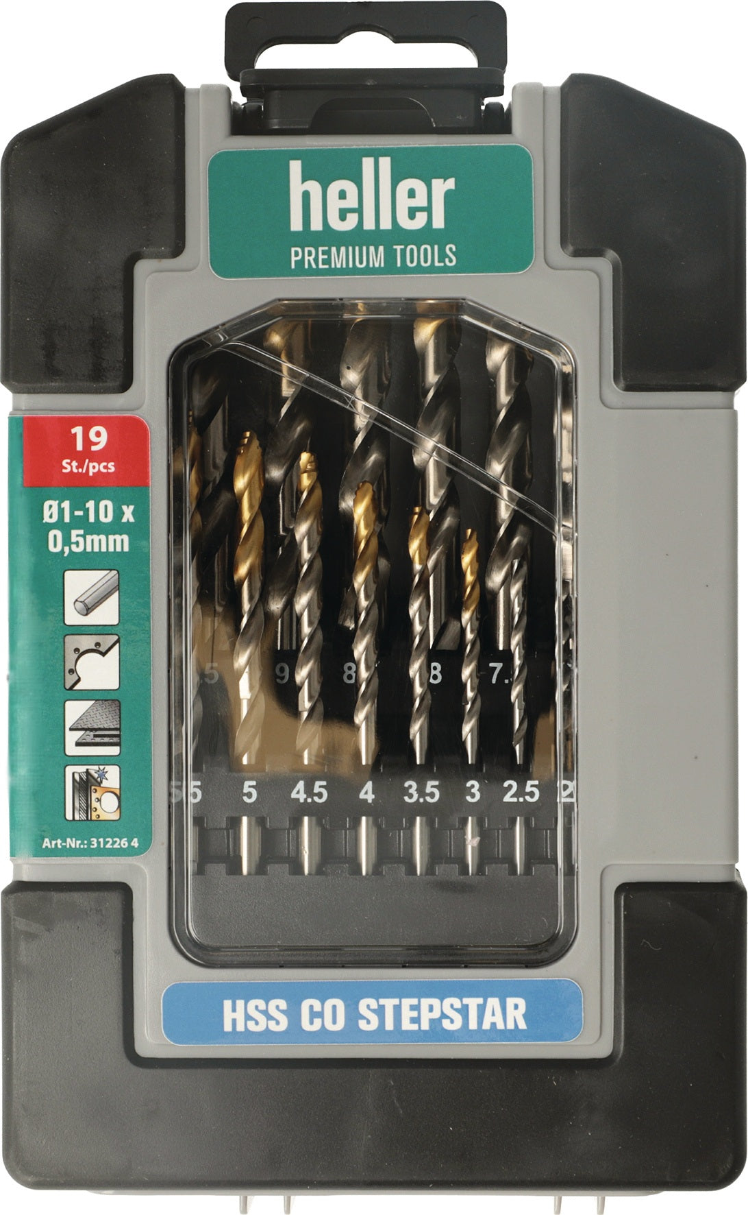 HELLER Metallbohrer-Set Stepstar HSS-Co TiN 19-tlg. DIN 338 mit Heavy-Duty Box