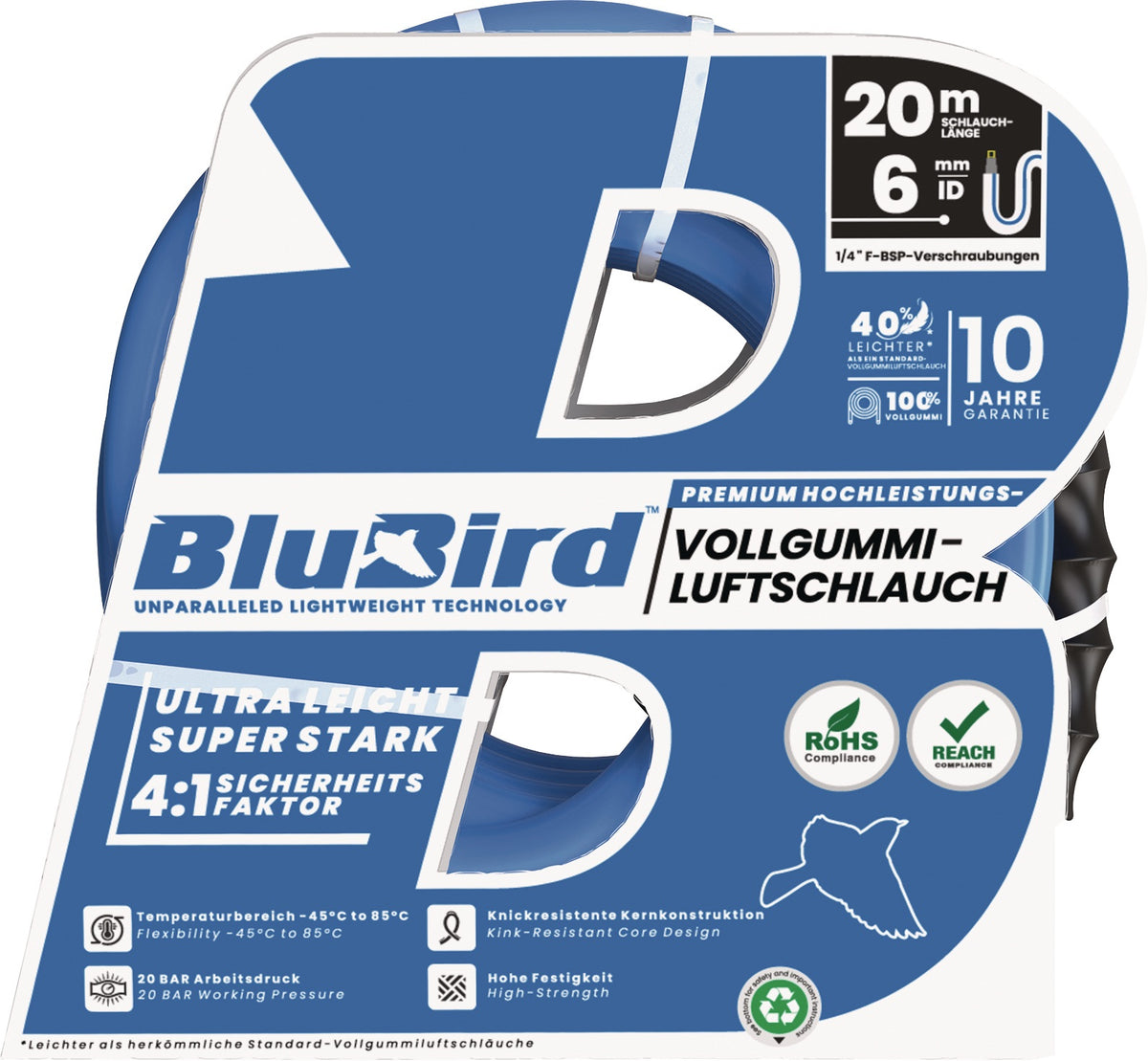 RIEGLER Werkstattschlauch-Set BluBird 10 m, ID 6 mm, AD 12 mm mit Sicherheitskupplung