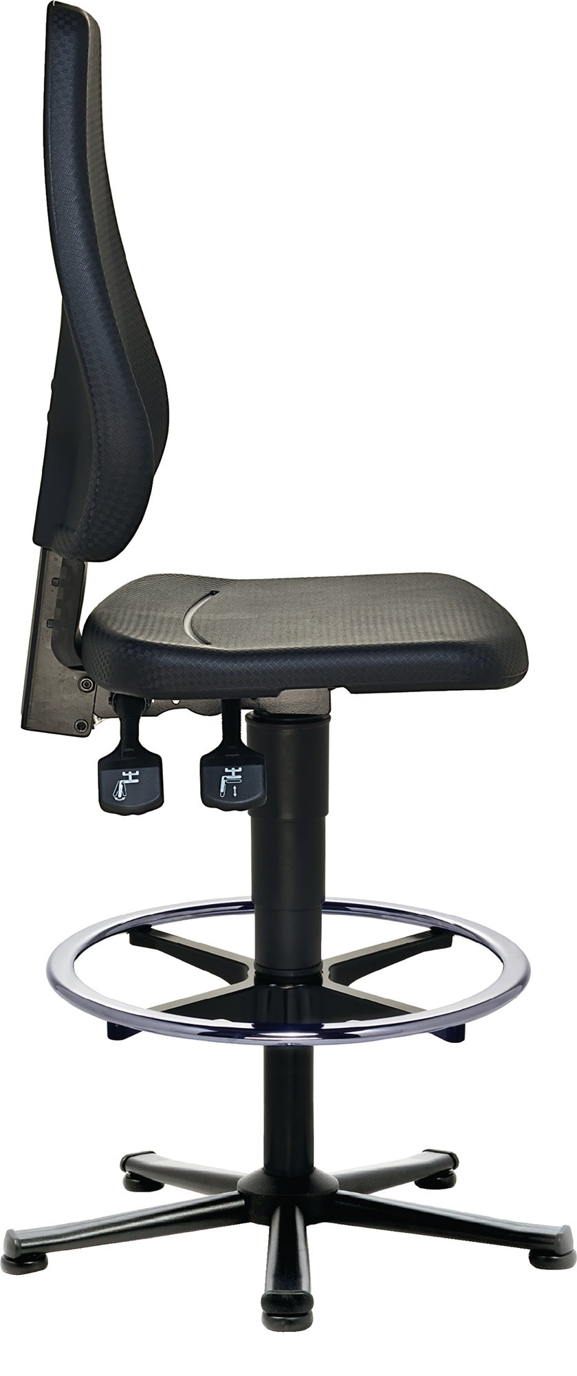 PROMAT Arbeitsdrehstuhl mit Bodengleitern & Fußring – Integralschaum schwarz, 580–850 mm