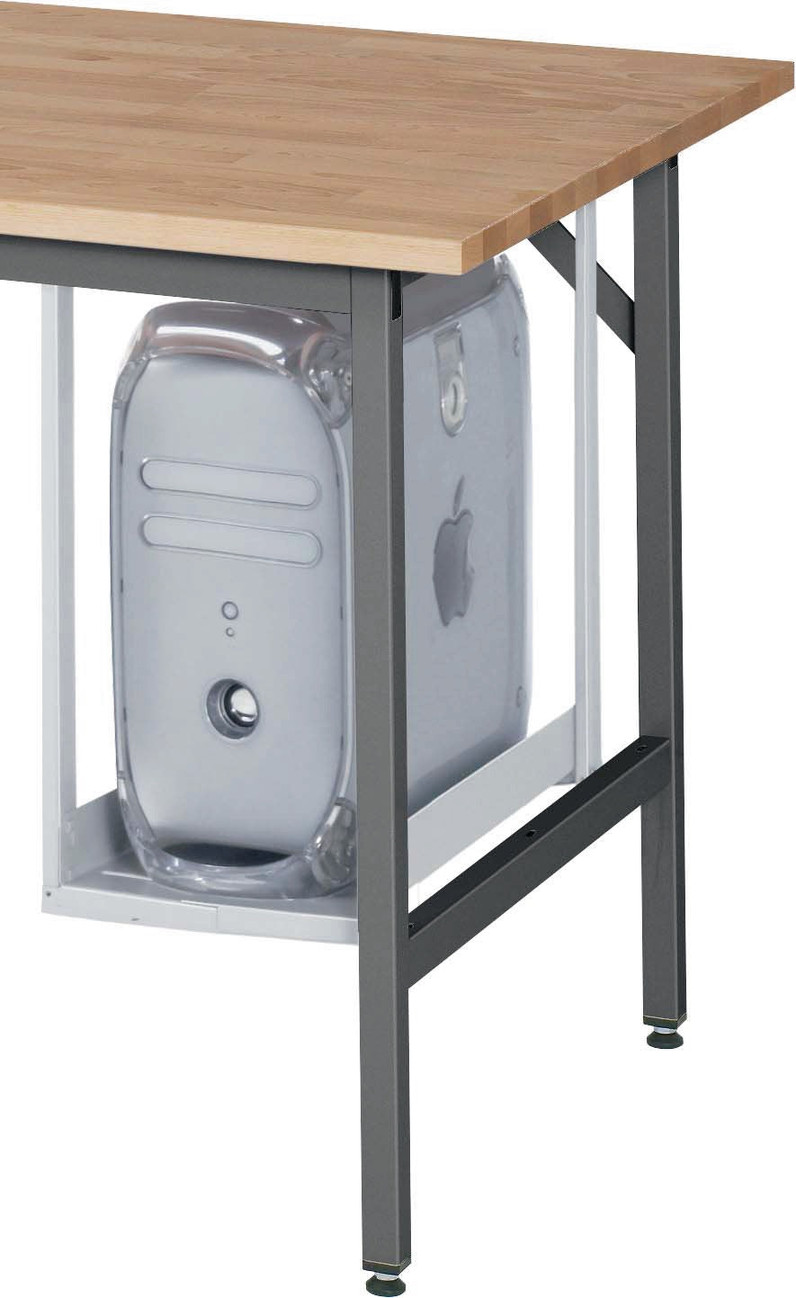 PC-Halter H500xB150-230mm lichtgrau RAL 7035 Stahlblech von RAU – zur Nachrüstung an Werktischen