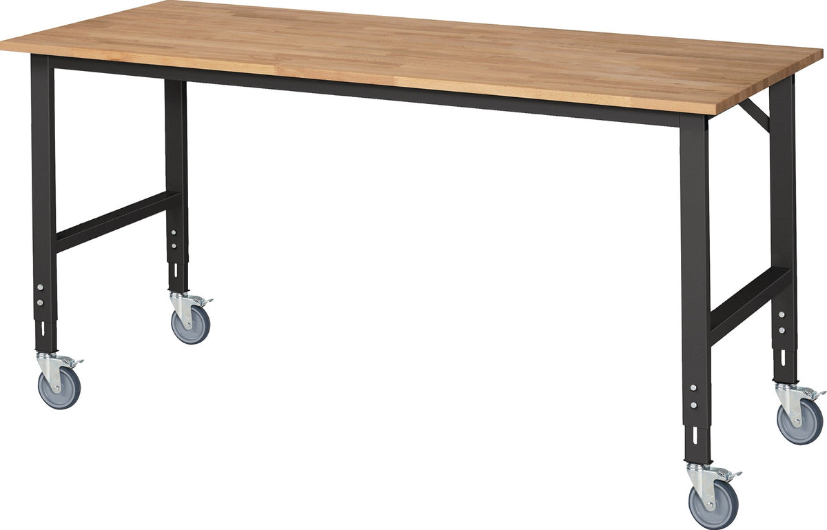 RAU Werktisch 1500x800 mm mit Buchenholzplatte, Rollen & höhenverstellbarem Gestell