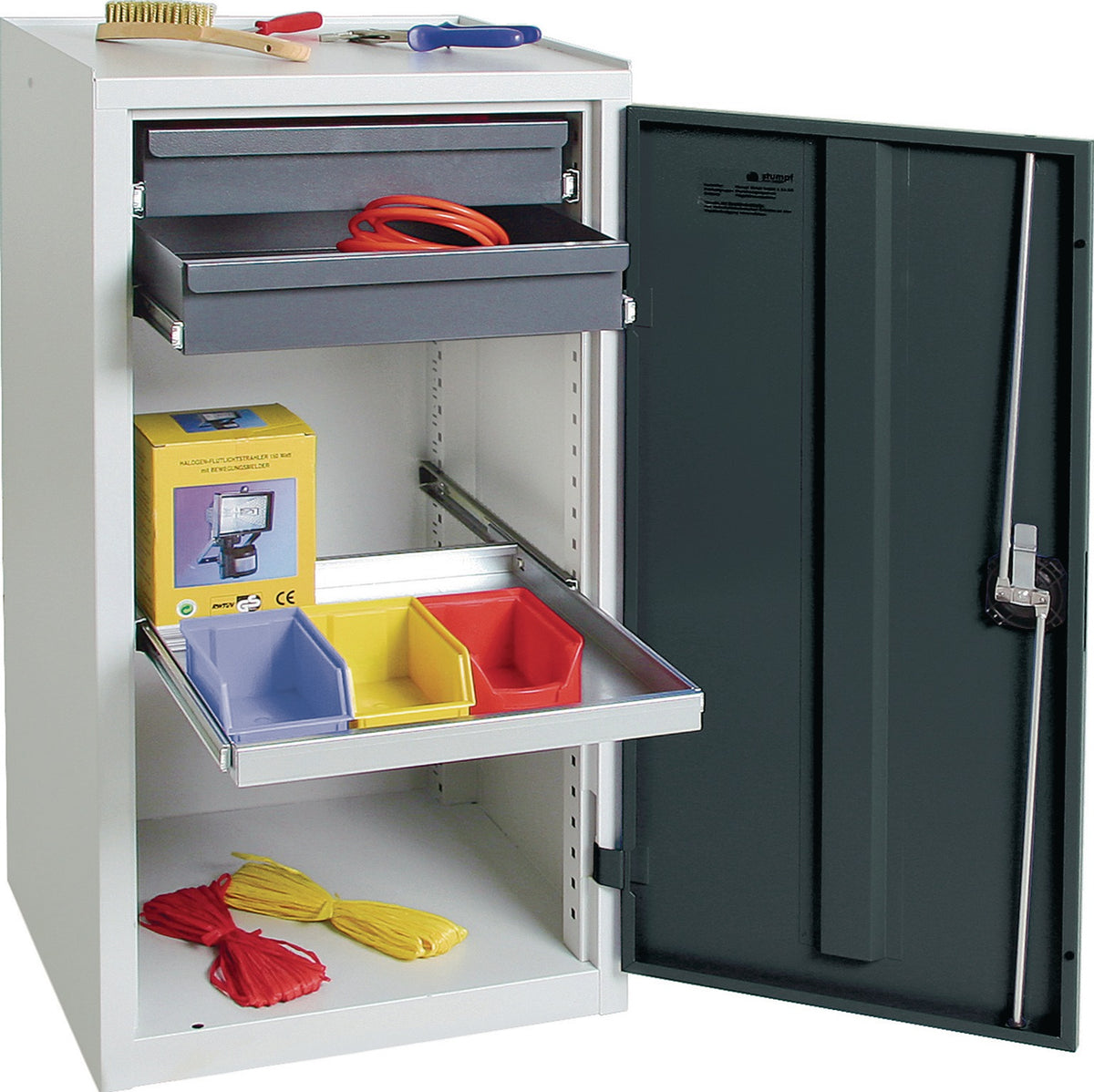 STUMPF Werkzeug-/Beistellschrank 1000x500x500 mm – 1 Schublade, 2 Böden, lichtgrau/anthrazitgrau