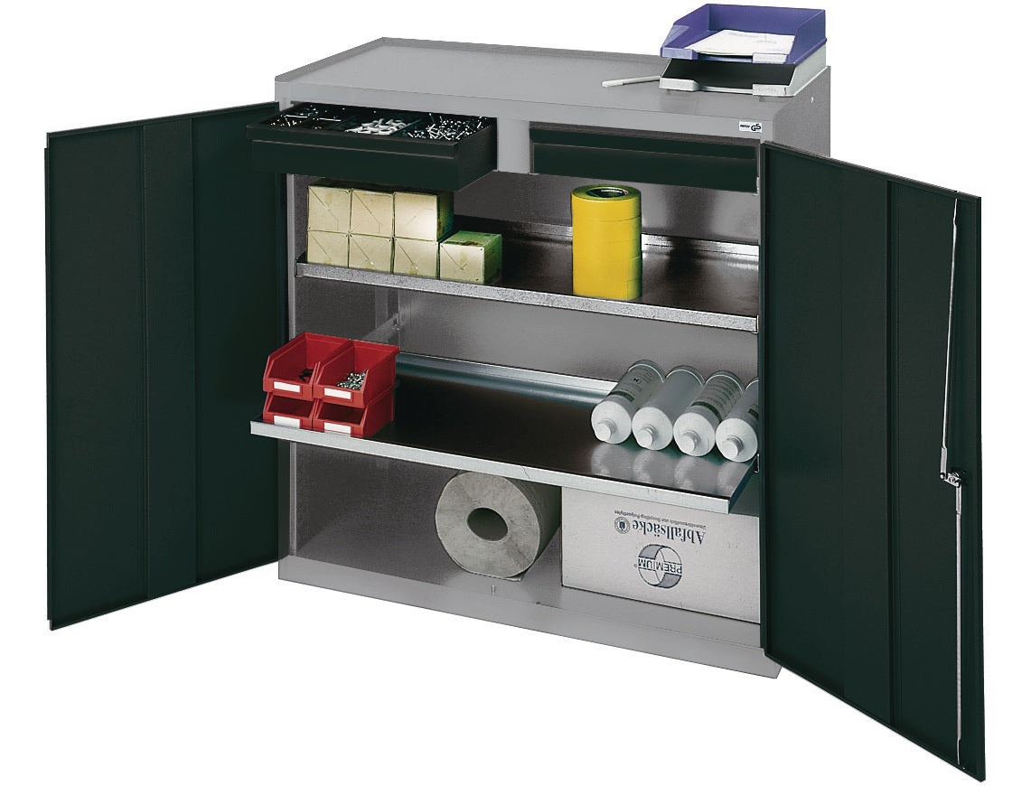 STUMPF Werkzeug-/Beistellschrank 1000x1000x500 mm mit 2 Schubladen und 2 Böden, lichtgrau/anthrazitgrau