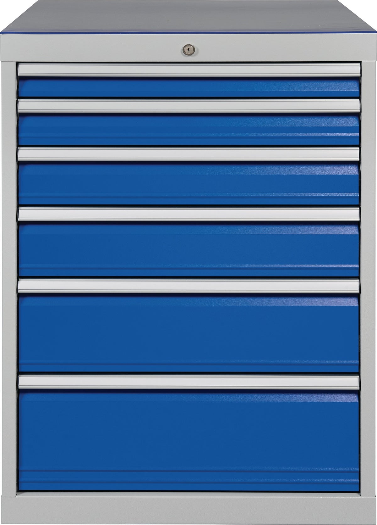 BEDRUNKA+HIRTH Schubladenschrank H1019xB705xT736mm lichtgrau/signalblau 6 Schubladen