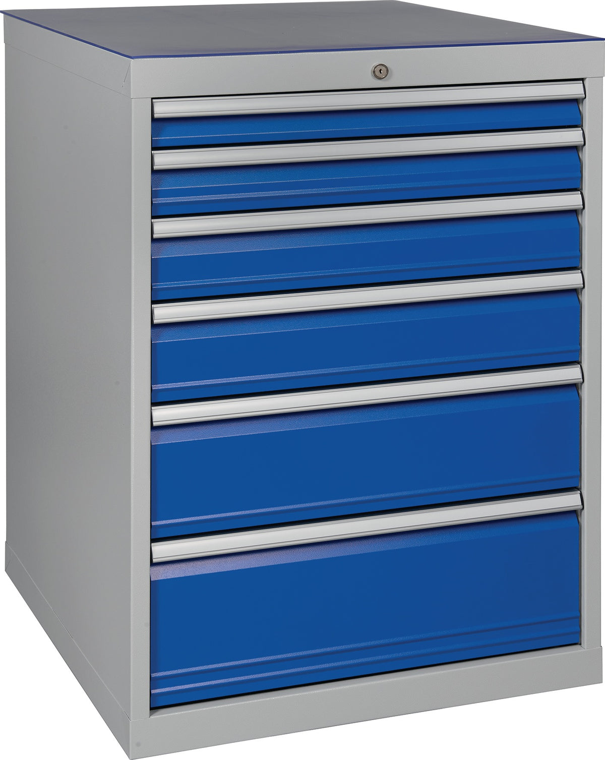 BEDRUNKA+HIRTH Schubladenschrank H1019xB705xT736mm lichtgrau/signalblau 6 Schubladen