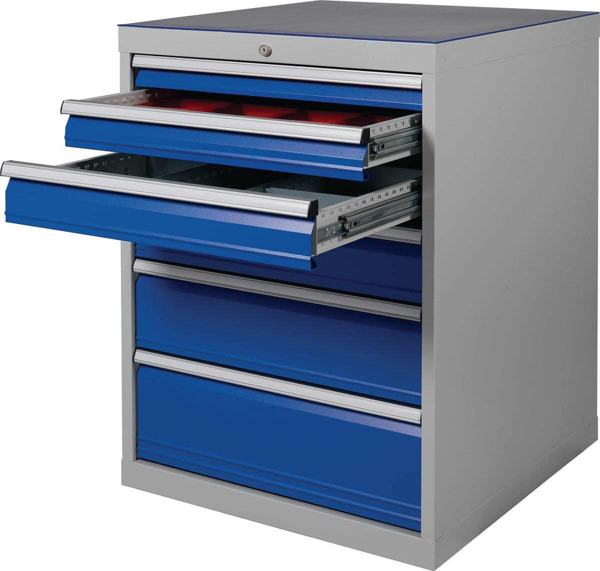 BEDRUNKA+HIRTH Schubladenschrank H1019xB705xT736mm lichtgrau/signalblau 6 Schubladen