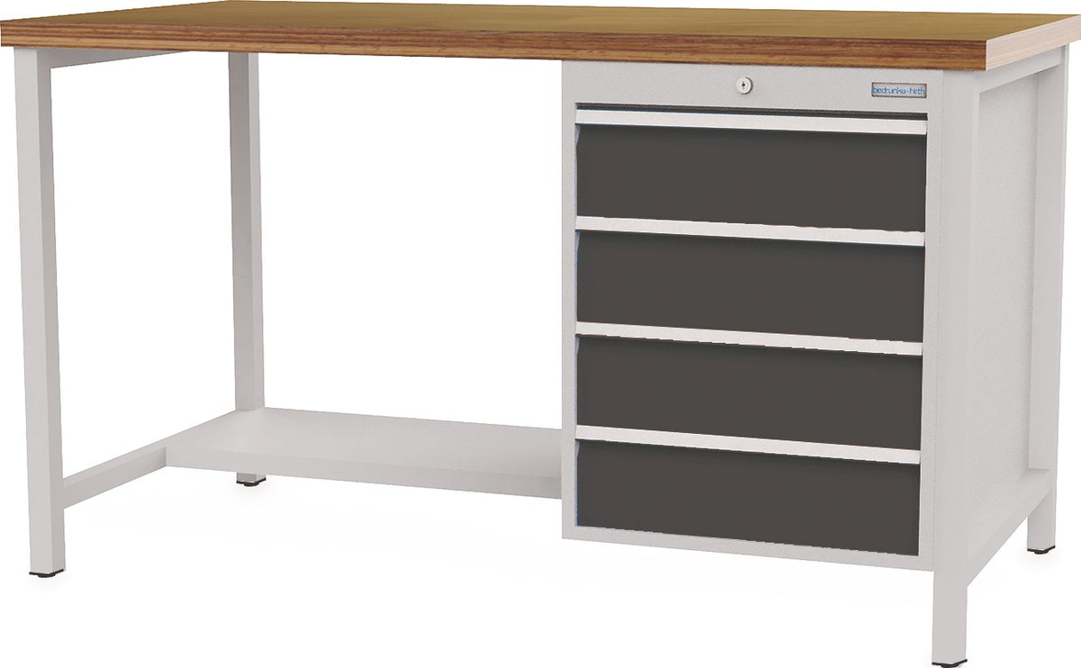BEDRUNKA+HIRTH Werkbank signalblau lichtgrau 1500x859x750 mm Buche Multiplex 40 mm 1 Schublade 1 Tür