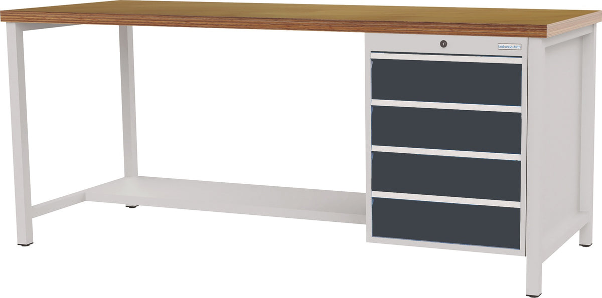 BEDRUNKA+HIRTH Werkbank signalblau lichtgrau 1500x859x750 mm Buche Multiplex 40 mm 1 Schublade 1 Tür