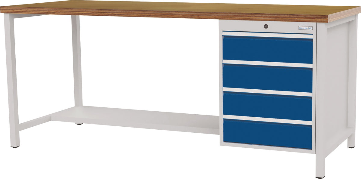BEDRUNKA+HIRTH Werkbank signalblau lichtgrau 1500x859x750 mm Buche Multiplex 40 mm 1 Schublade 1 Tür