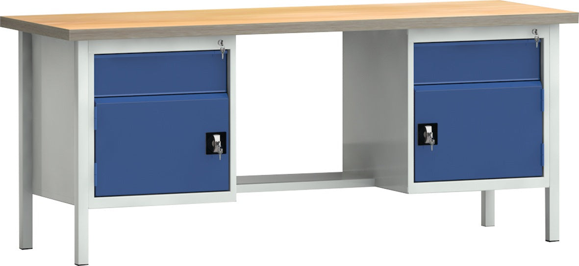KLW-LUTZ Werkbank PW 700, 1500 mm, Buche Multiplex, 2 Schubladen & 2 Türen, 1000 kg