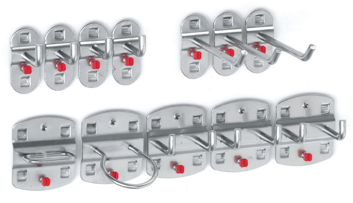 RASTERPLAN Werkzeughalter 12-teilig mit 9 Haken und 3 Doppelhaken für Lochplatten