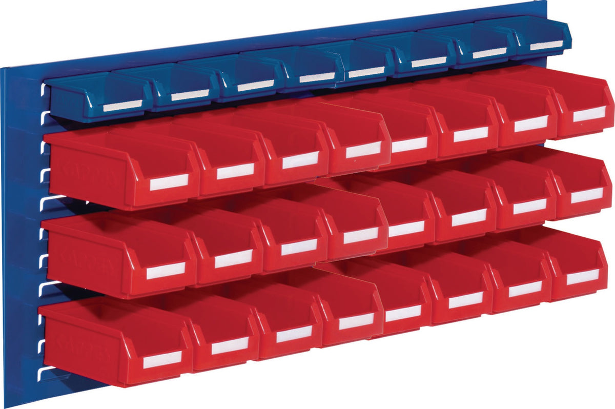 RASTERPLAN Sichtlagerkastenset 450x500x250 mm Stahlblech blau + rot, 16 Kästen