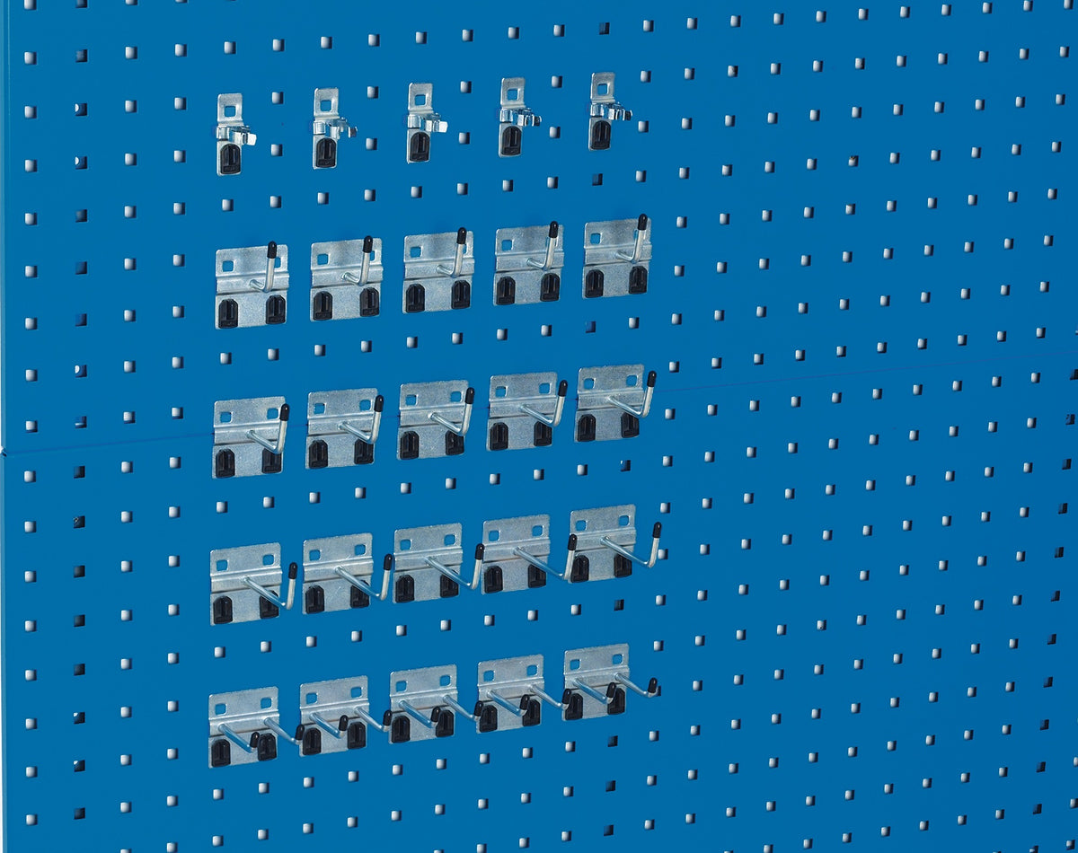 BOTT Werkzeughaltersortiment 25-tlg. verzinkt für Lochplatten – 15 Haken, 5 Doppelhaken, 5 Klemmen