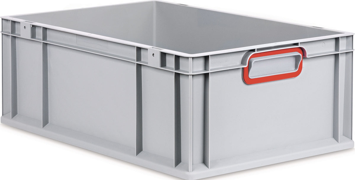Transportstapelbehälter L400xB300xH120mm grau PP von ALLIT – geschlossener Griff rot