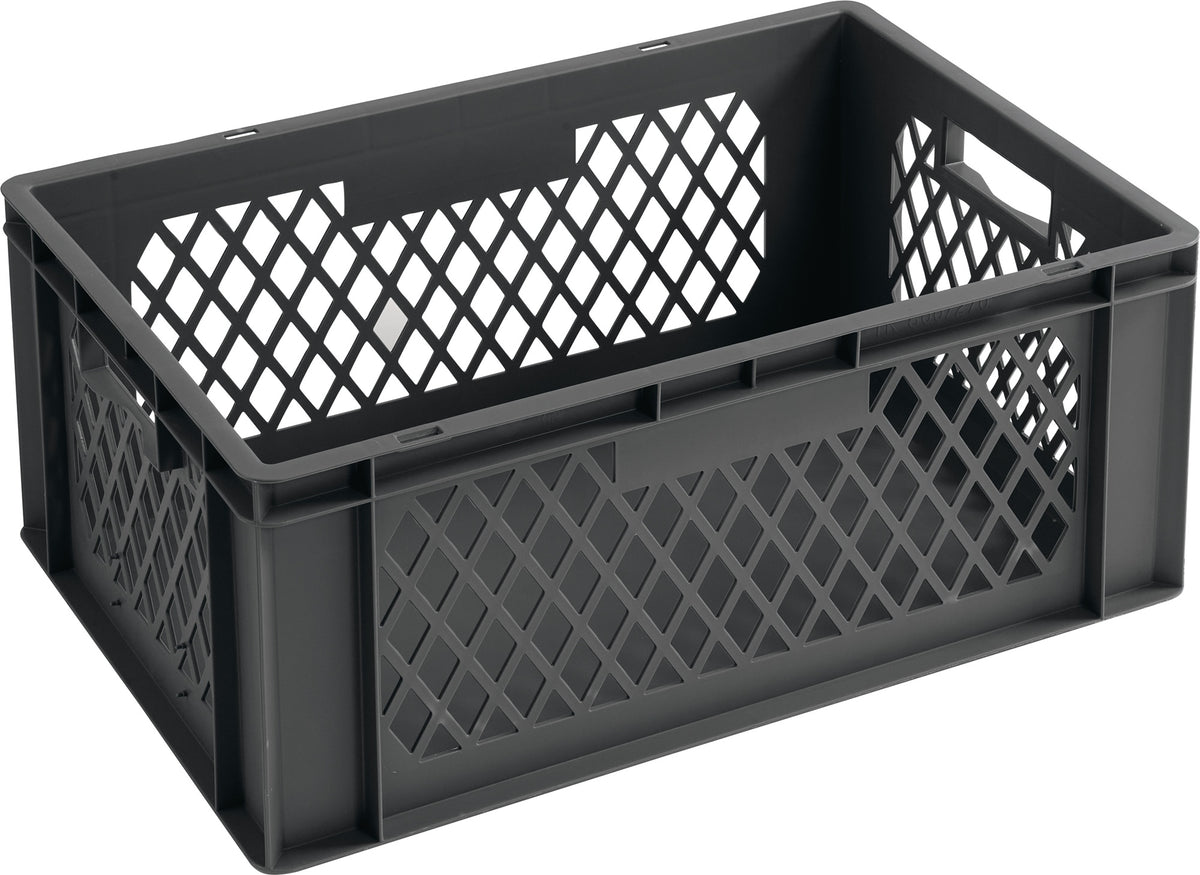LA-KA-PE Transportbehälter 600x400x320 mm grau PP Durchfassgriff, Seitenwände durchbrochen