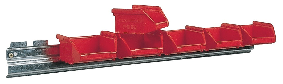 MAUSER Sichtlagerkastenset 602x50x100 mm verzinkte Stahlschiene mit 6 roten Sichtlagerkästen MK6