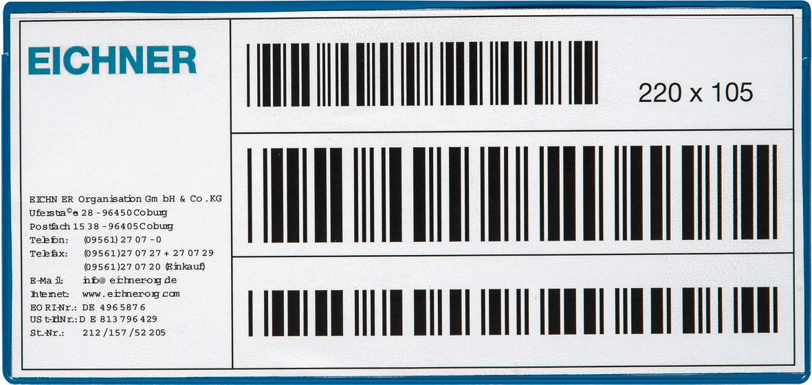 EICHNER Etikettentasche magnetisch 220 x 80 mm VDA-Norm, 10 Stück pro Packung