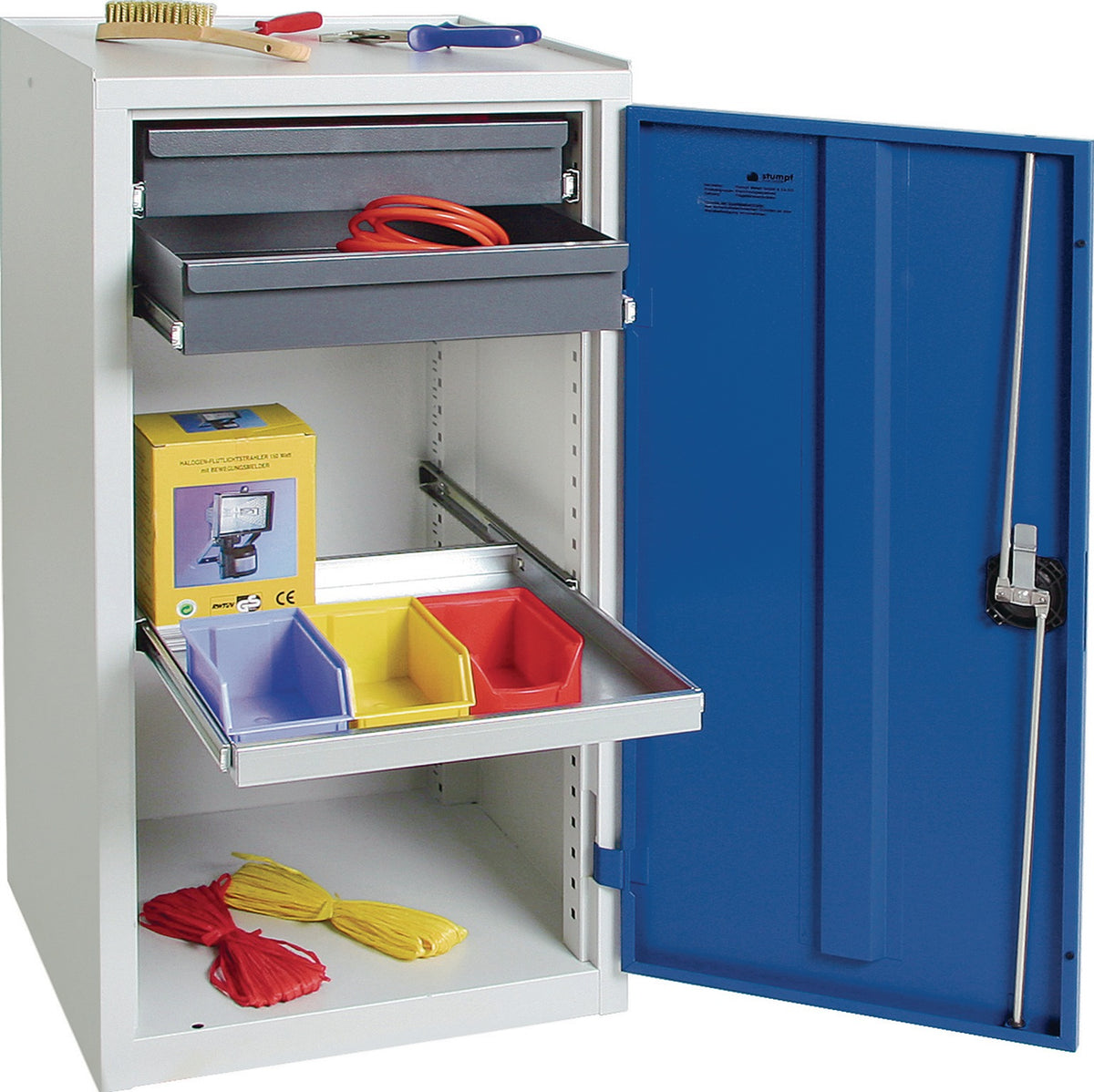 STUMPF Werkzeug-/Beistellschrank 1000x500x500 mm – 1 Schublade, 2 Böden, lichtgrau/anthrazitgrau