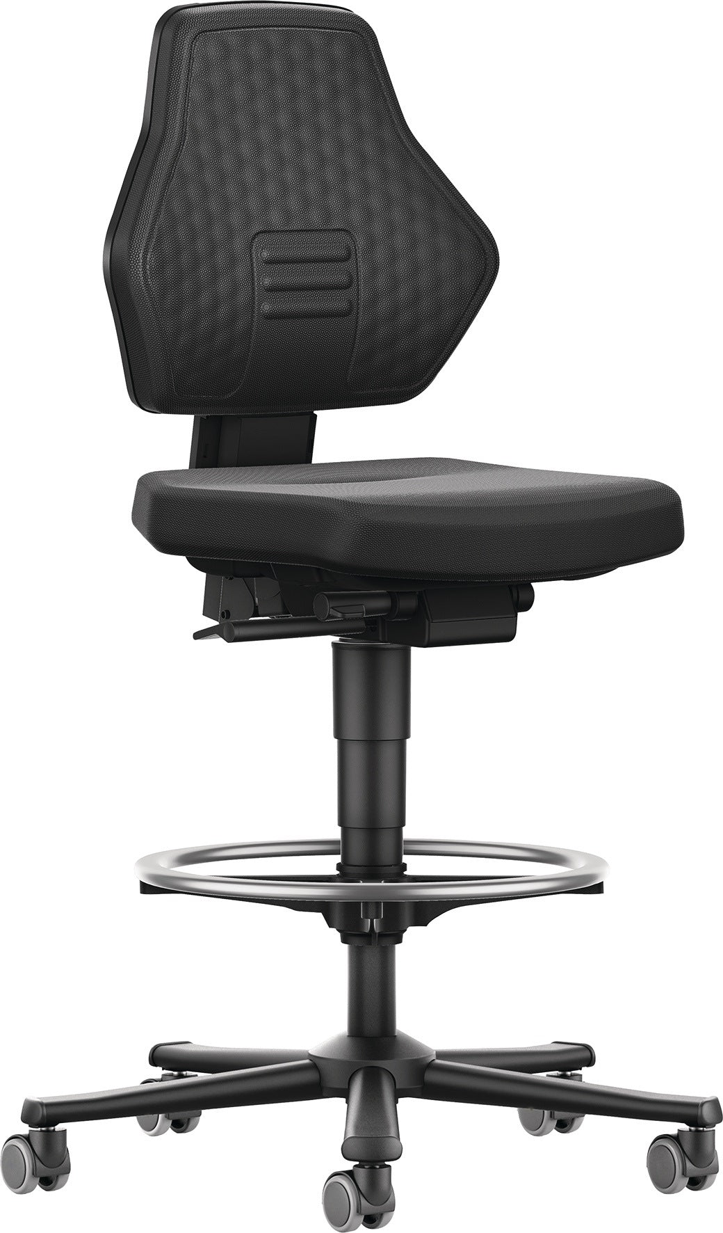 BIMOS Arbeitsdrehstuhl Air Flow Rollen + Fußring Kunstleder schwarz, 610-890 mm