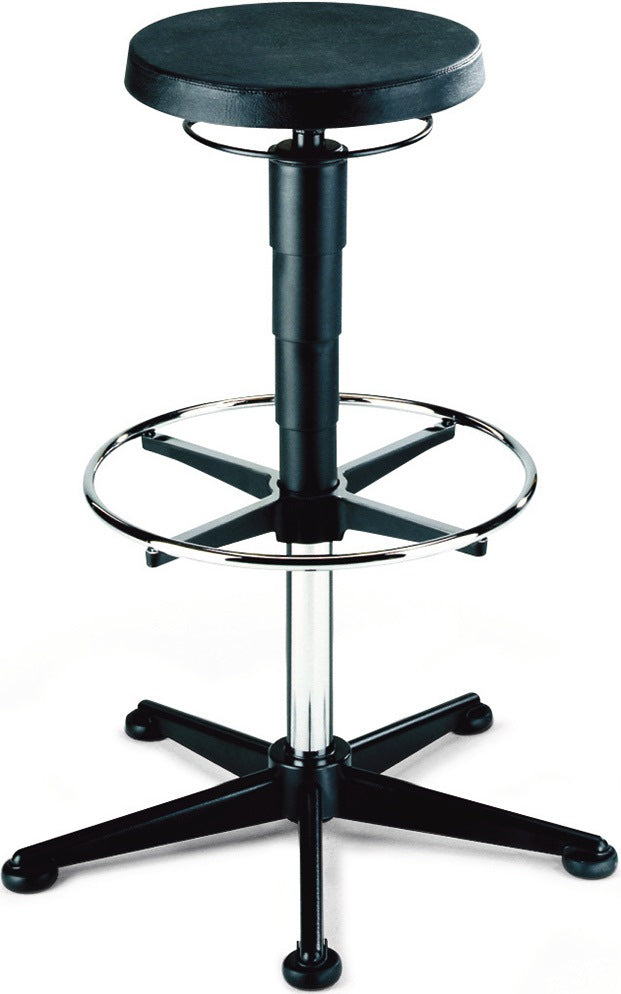 BIMOS Drehhocker 9469/2000 mit Bodengleitern & Fußring, Integralschaum schwarz, Sitzhöhe 570-850 mm