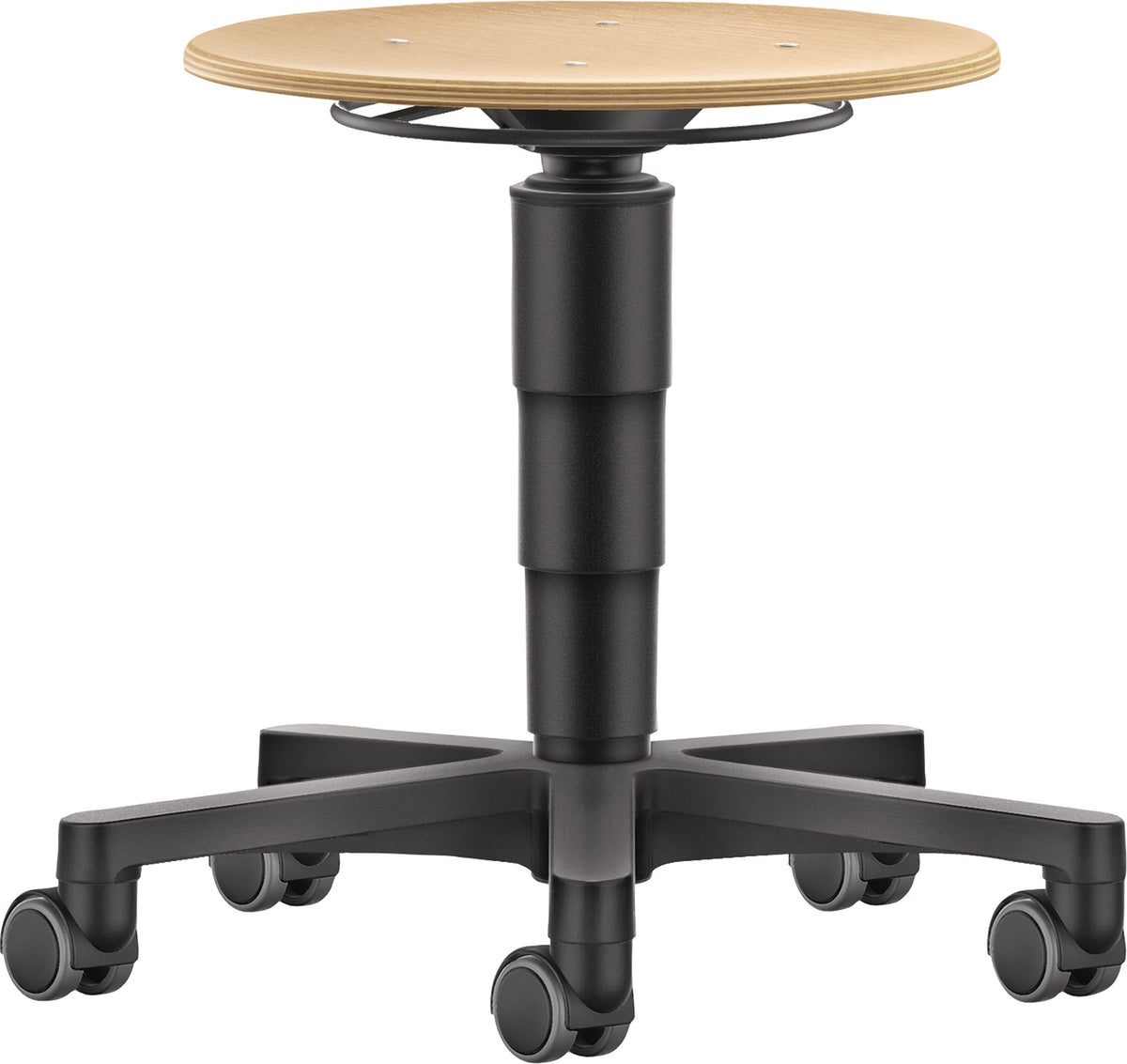 BIMOS Drehhocker Buche natur mit Rollen und Sitzhöhenverstellung 450-650 mm