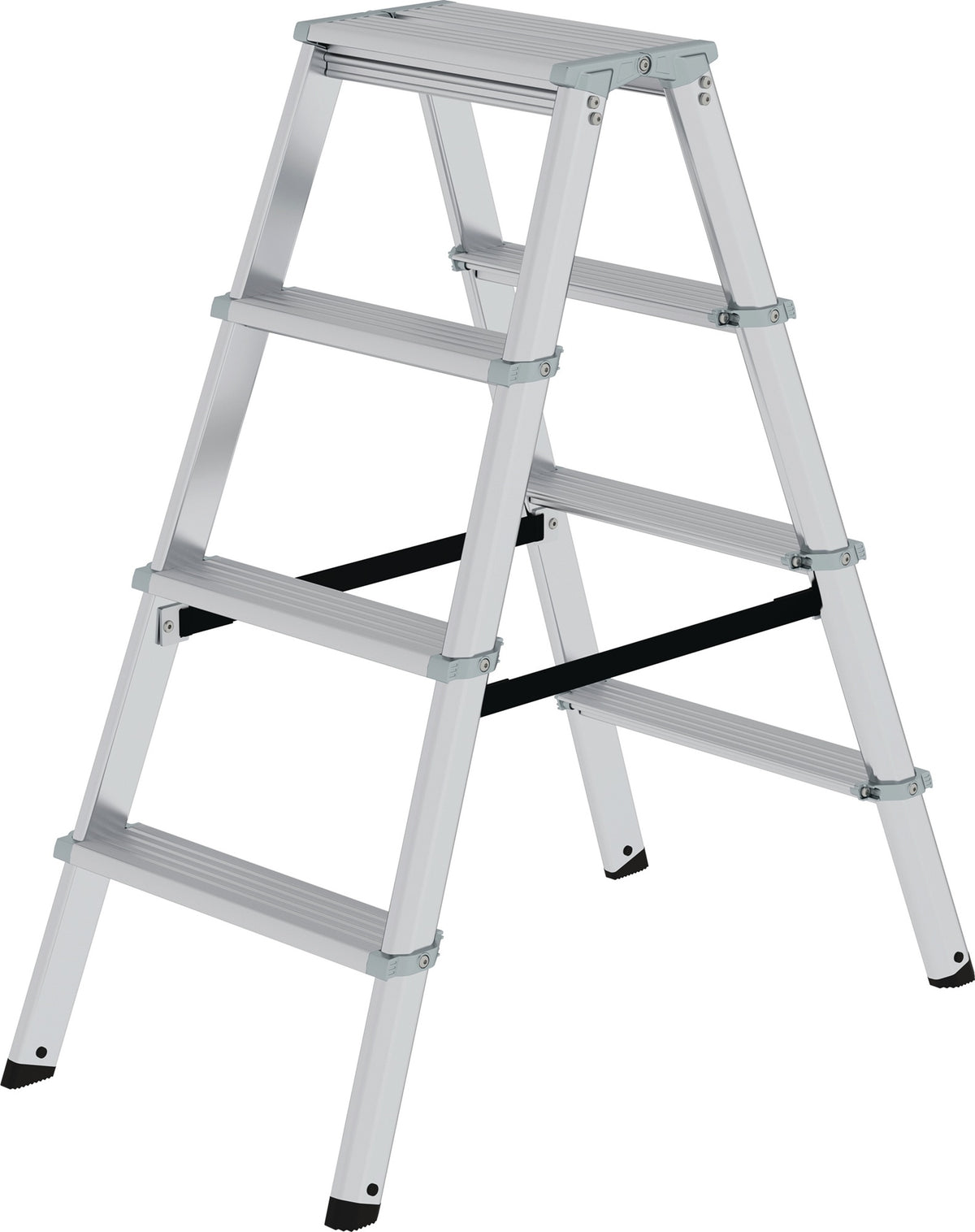 MUNK Stufenstehleiter 2x3 Stufen Aluminium – beidseitig begehbar, 150 kg