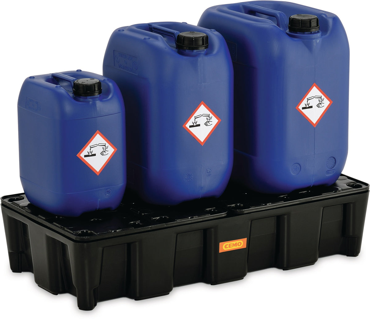 CEMO Auffangwanne 25 l PE mit PE-Rost – stapelbar, DIBT-zugelassen, für Kleingebinde