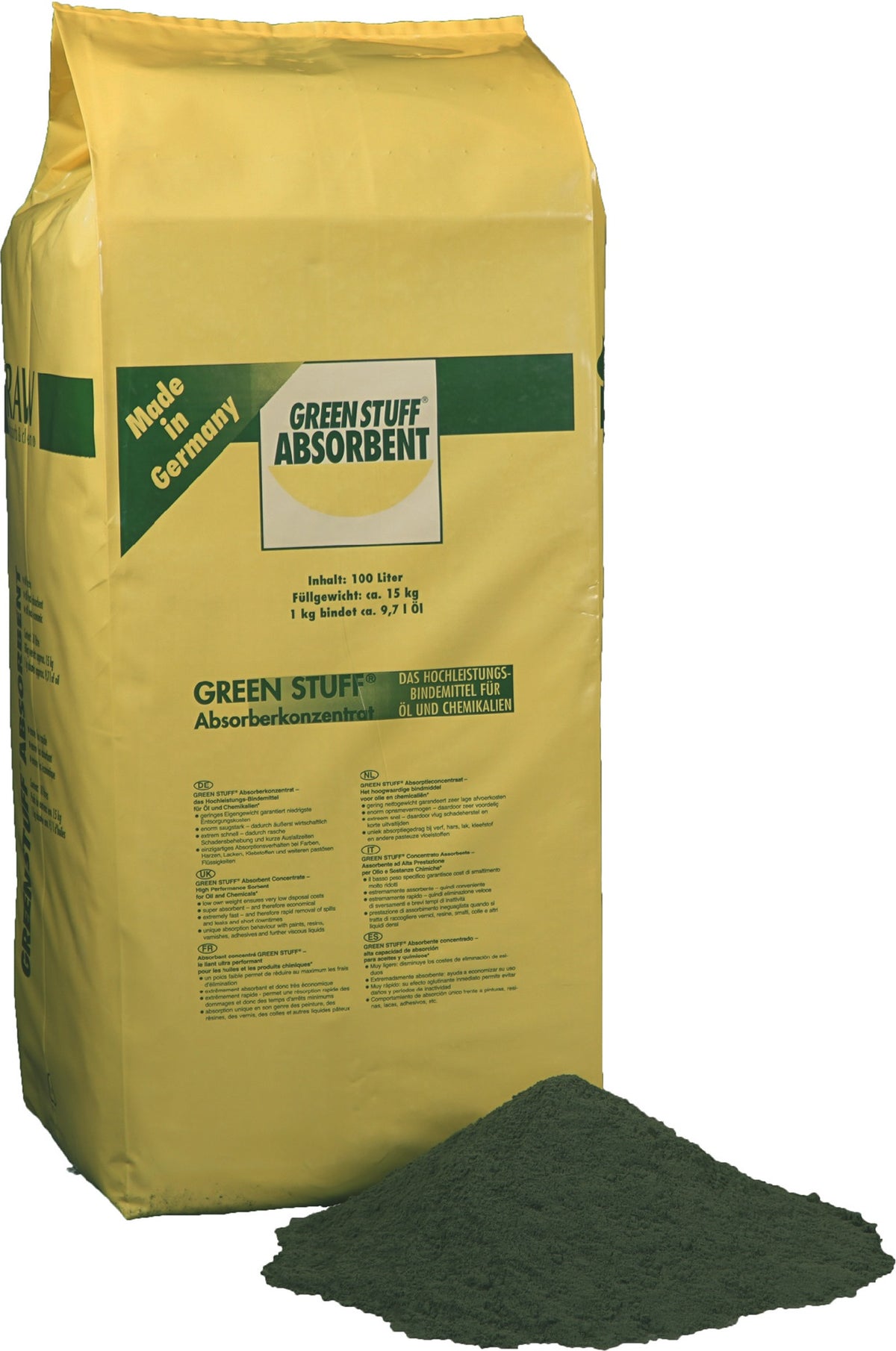 RAW Green Stuff® Absorberkonzentrat 50 l – Hochkonzentriertes Bindemittel für Öl und Chemikalien
