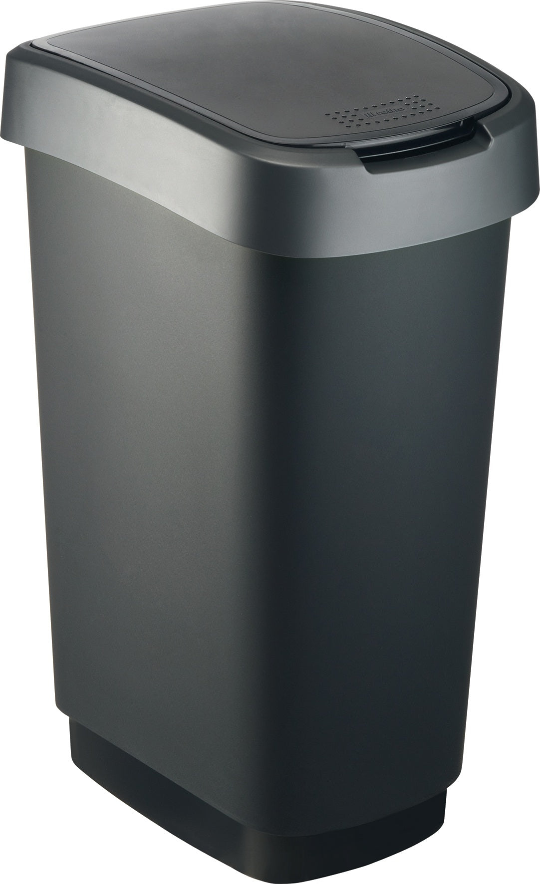 ROTHO Wertstoffsammler TWIST 50 l – schwarz mit dunkelsilbernem Deckelrand, Klappdeckel