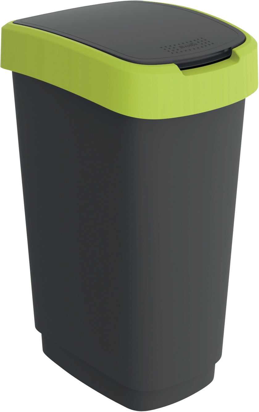 ROTHO Wertstoffsammler TWIST 50 l – schwarz mit dunkelsilbernem Deckelrand, Klappdeckel
