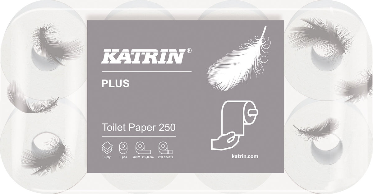KATRIN 250 Long Toilettenpapier 3-lagig, 48 Rollen à 250 Blatt – Recycling-Mix, weiß