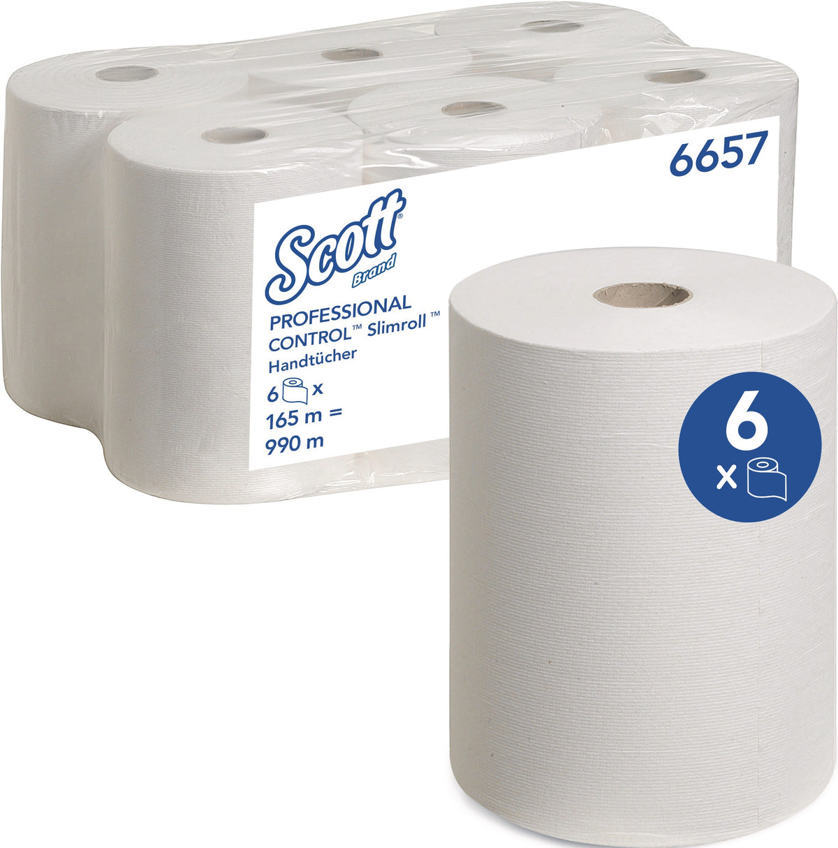 SCOTT Rollenhandtuch 6657 1-lagig, ungeprägt, weiß, 6 Rollen – Airflex™ Technologie