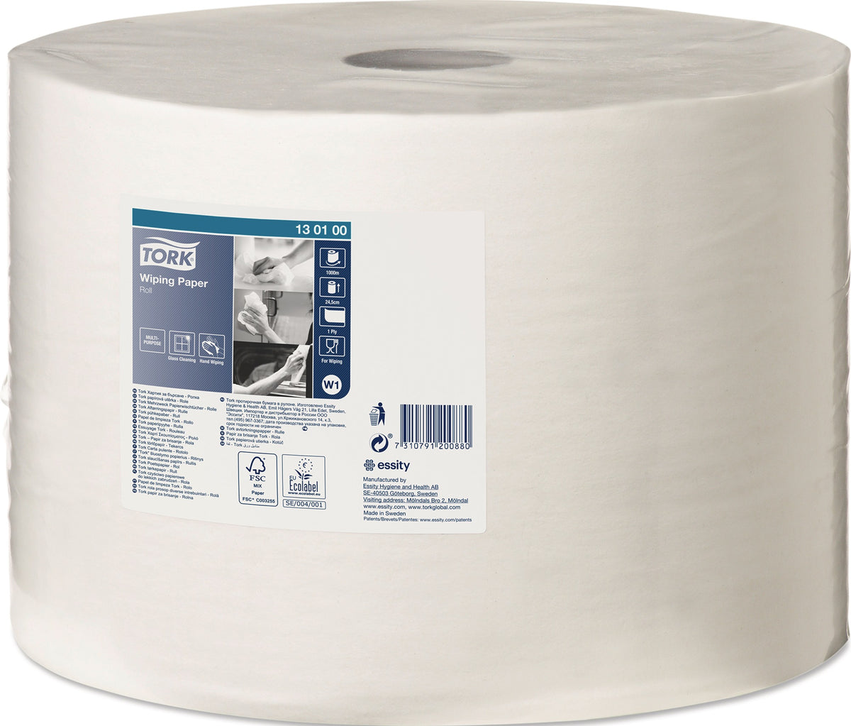 TORK 130100 Putztuch Rolle 1-lagig 245 mm x 1000 m weiß – Mehrzweck-Papierwischtücher