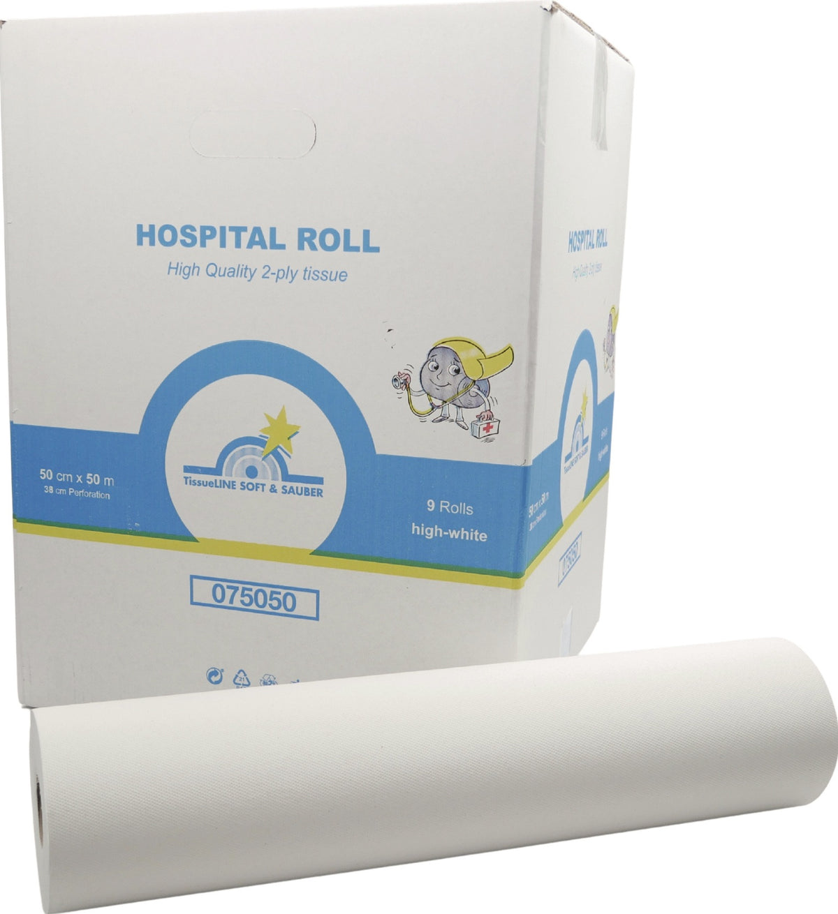 TISSUELINE Liegenabdeckung 2-lagig weiß 50 cm x 5000 cm Rolle – Hygiene für Praxis & Kosmetik
