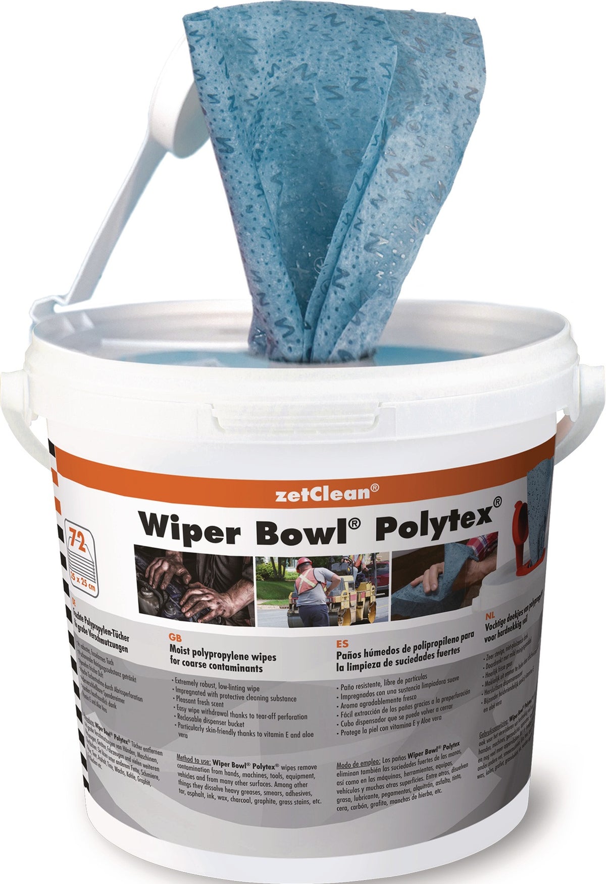 WIPER BOWL Polytex Handreinigungstücher 72 St. im Spendereimer – hohe Reinigungskraft