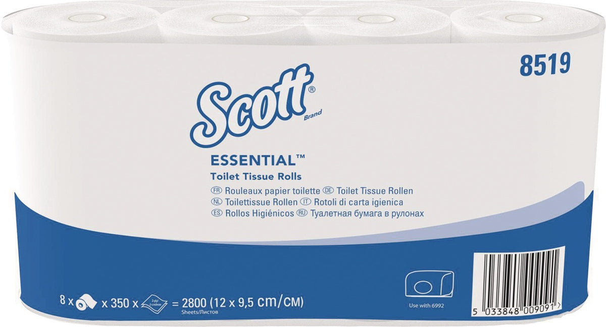 SCOTT® ESSENTIAL 8519 Toilettenpapier 2-lagig Kleinrollen 64 RL à 350 Blätter Recycling