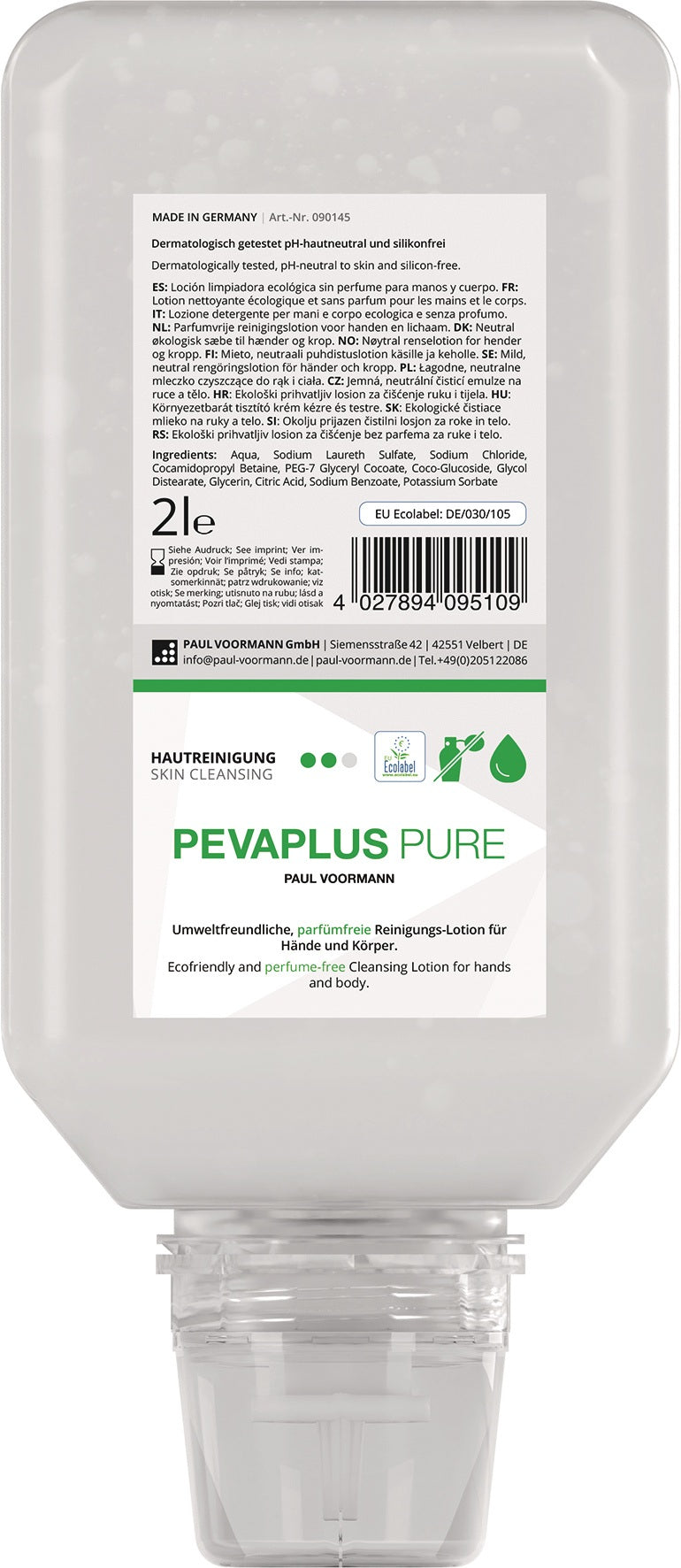 Handreinigung PEVAPLUS PURE 1l unparfümiert Softflasche von PAUL VOORMANN – milde & umweltfreundliche Hautreinigung