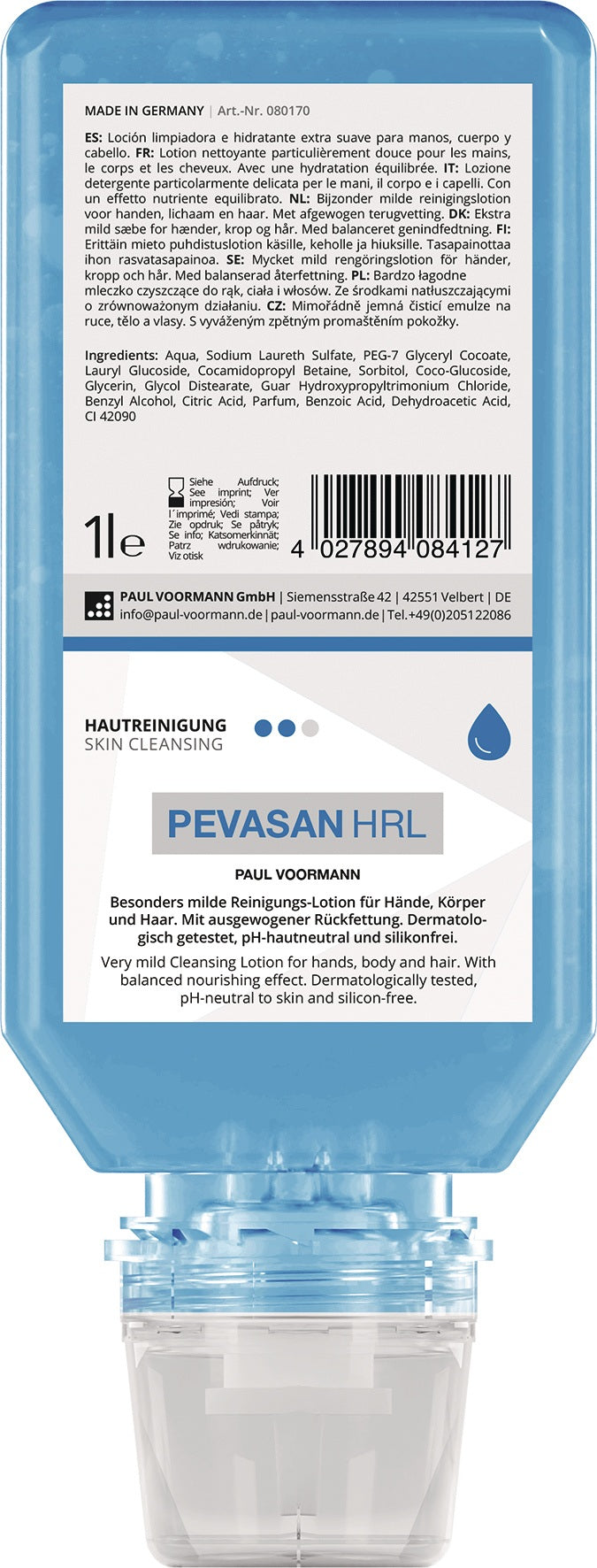 PAUL VOORMANN Handreinigung PEVASAN HRL 250 ml – milde, silikonfreie Lotion, pH-hautneutral