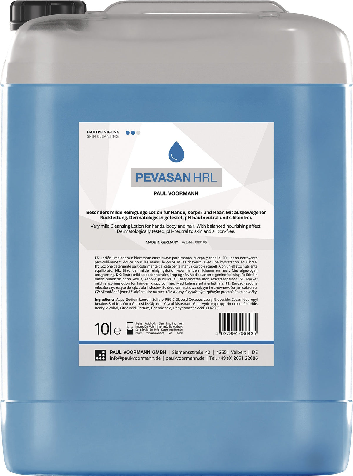 PAUL VOORMANN Handreinigung PEVASAN HRL 250 ml – milde, silikonfreie Lotion, pH-hautneutral