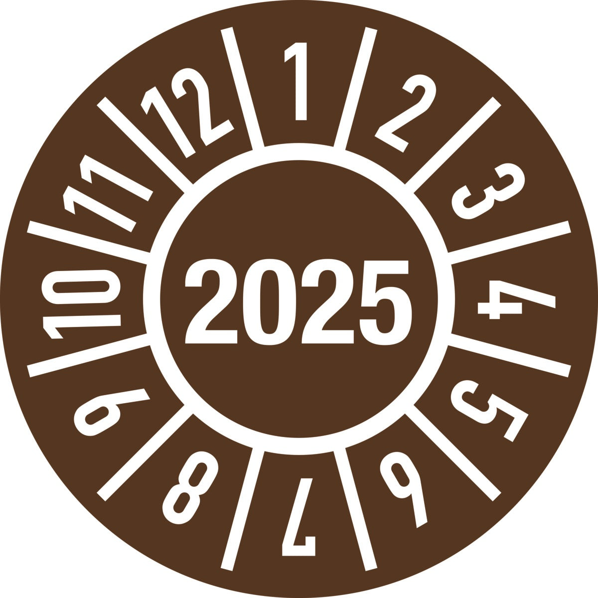 Einjahresprüfplakette 2025 Ø 15 mm von Moedel – 100 Stück selbstklebend mit Monaten