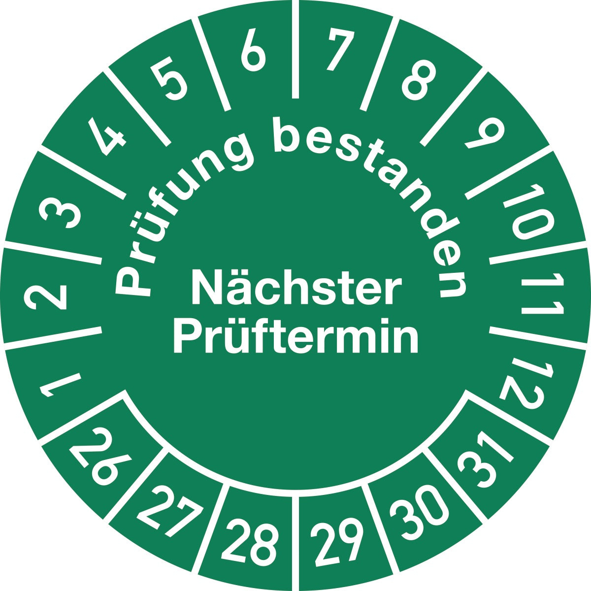 Mehrjahresprüfplakette Ø 30 mm "Prüfung bestanden 26-31" von Moedel – 100 Stück