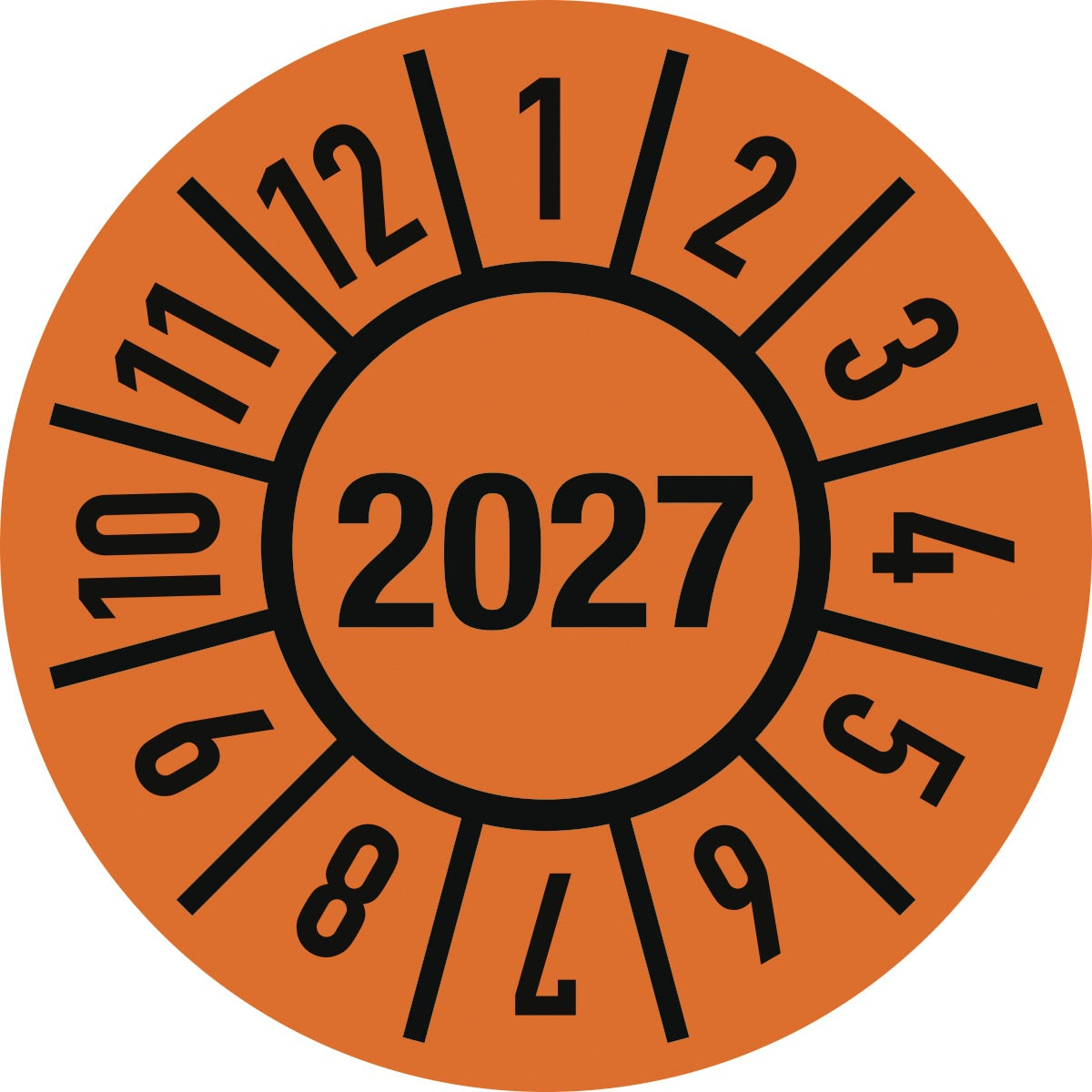 Einjahresprüfplakette 2025 Ø 15 mm von Moedel – 100 Stück selbstklebend mit Monaten
