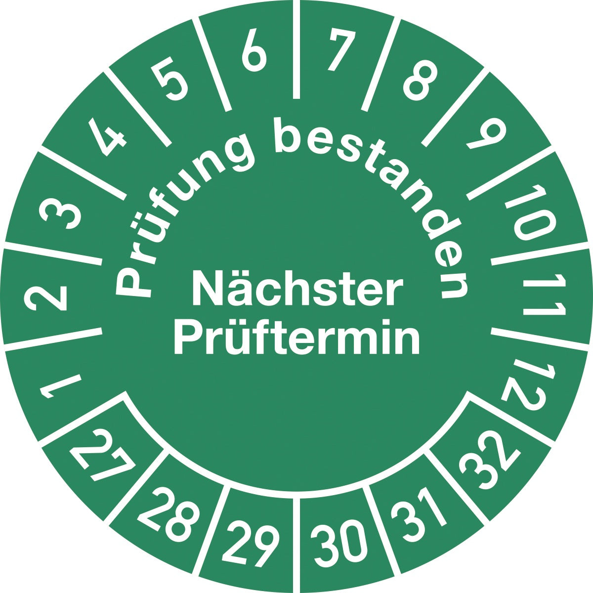 Mehrjahresprüfplakette Ø 30 mm "Prüfung bestanden 26-31" von Moedel – 100 Stück
