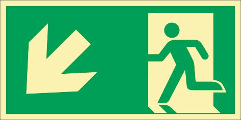 Rettungszeichen DIN EN ISO 7010 L297xB148mm Rettungsweg links abwärts Kunststoff von Schilderfabrikation Moedel – 10 Stück